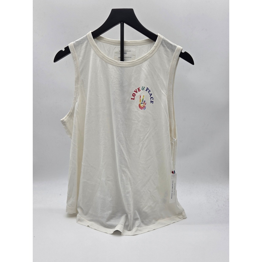 Sol Angeles x Anthropologie Women's XL Love & Peace White Tank Top 101-458